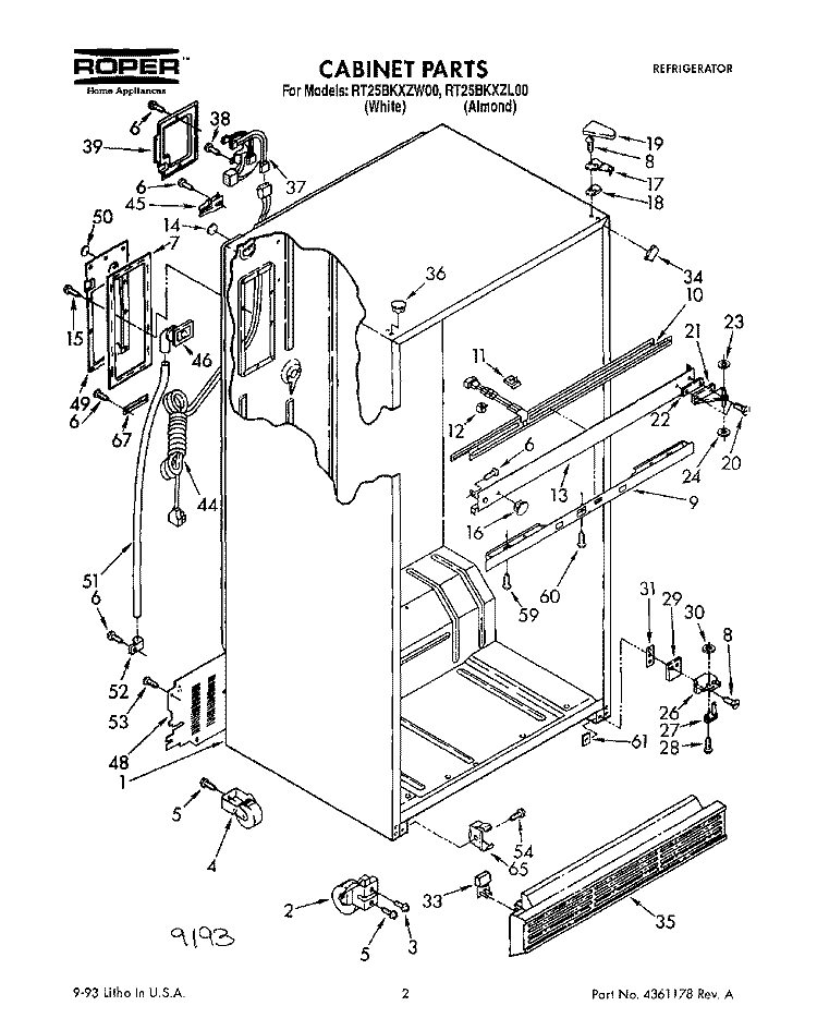 CABINET Diagram and Parts List for RT25BKXZW00  Roper Refrigerator
