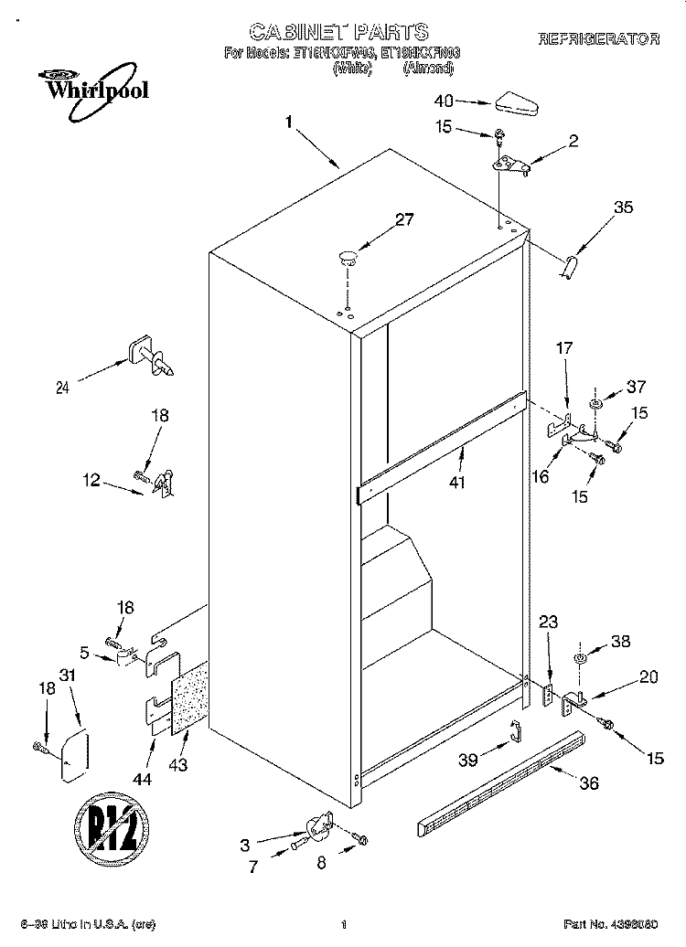 CABINET Diagram and Parts List for ET18NKXFW03  Whirlpool Refrigerator