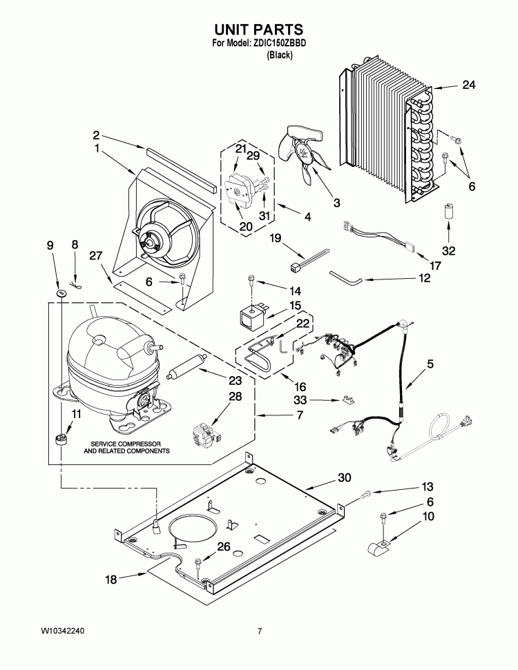 UNIT PARTS Diagram and Parts List for ZDIC150ZBBD  Whirlpool Ice Maker