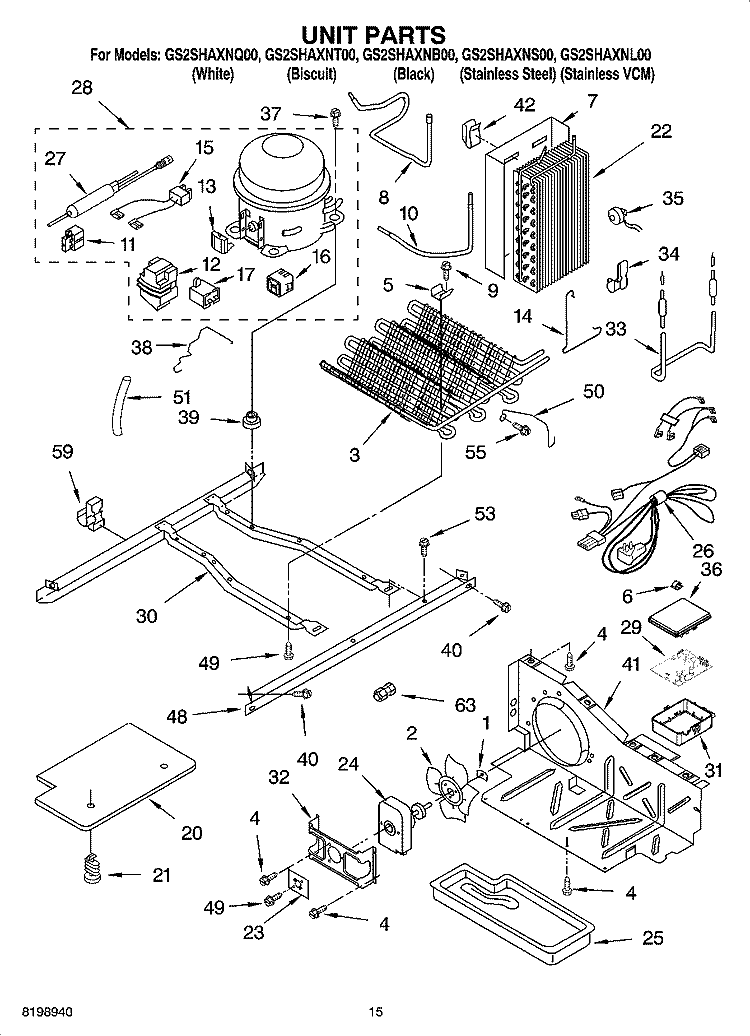 UNIT PARTS Diagram and Parts List for GS2SHAXNQ00  Whirlpool Refrigerator