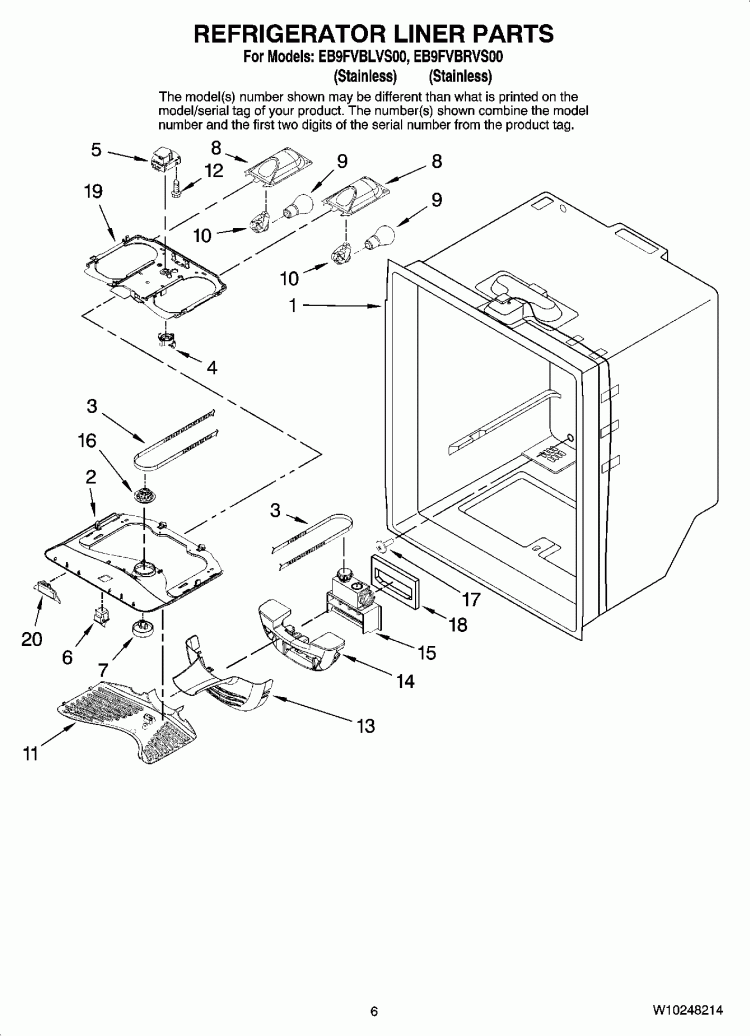REFRIGERATOR LINER PARTS Diagram and Parts List for EB9FVBLVS00  Whirlpool Refrigerator