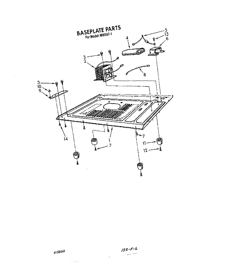 BASE PLATE Diagram and Parts List for MW5571  Roper Microwave