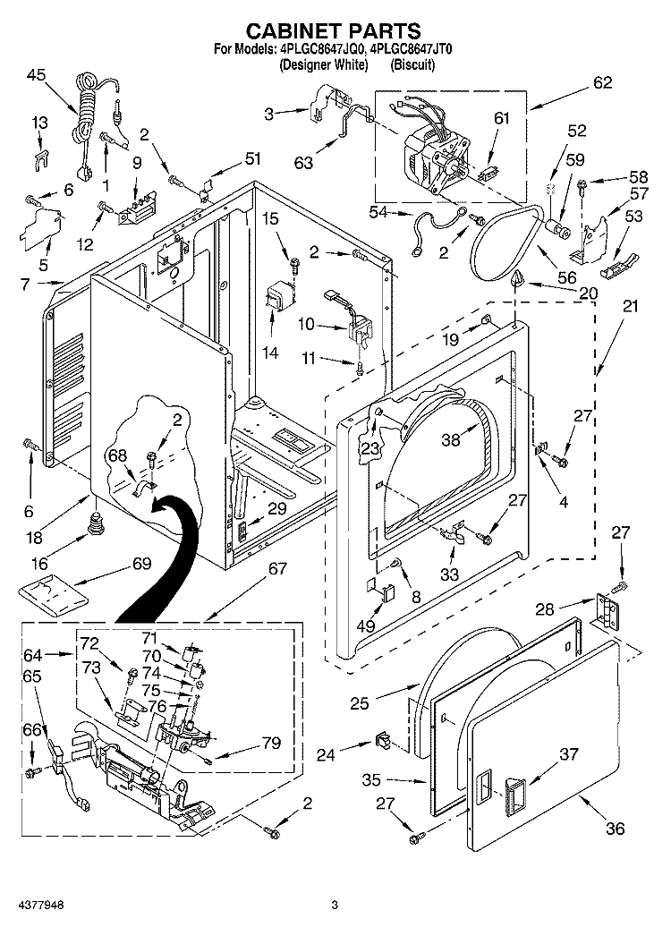 CABINET Diagram and Parts List for 4PLGC8647JT0  Whirlpool Dryer
