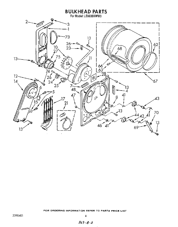 SECTION Diagram and Parts List for LE8600XWN0  Whirlpool Dryer