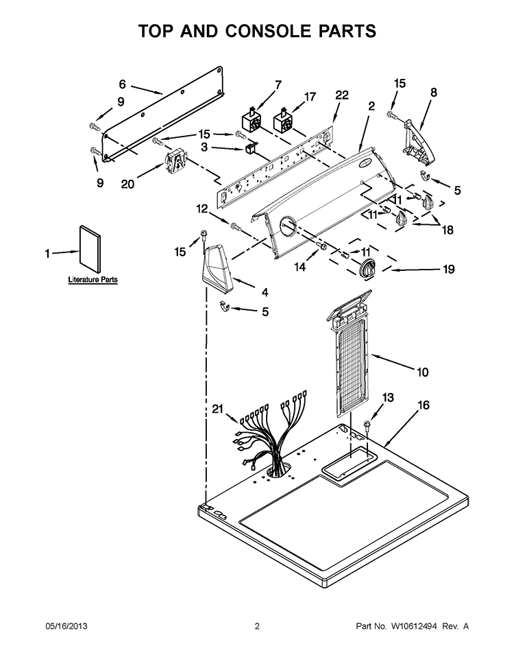 TOP AND CONSOLE PARTS Diagram and Parts List for WGD4800XQ4  Whirlpool Dryer