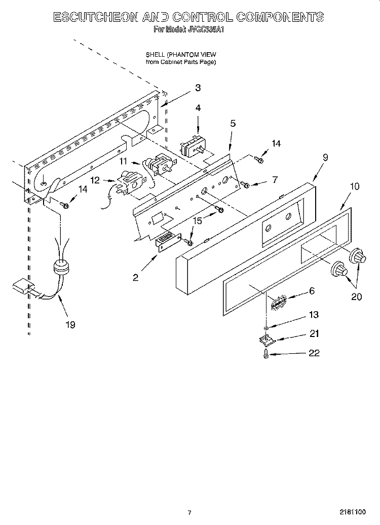 ESCUTCHEON AND CONTROL Diagram and Parts List for JVGC535A1  Whirlpool Ice Maker