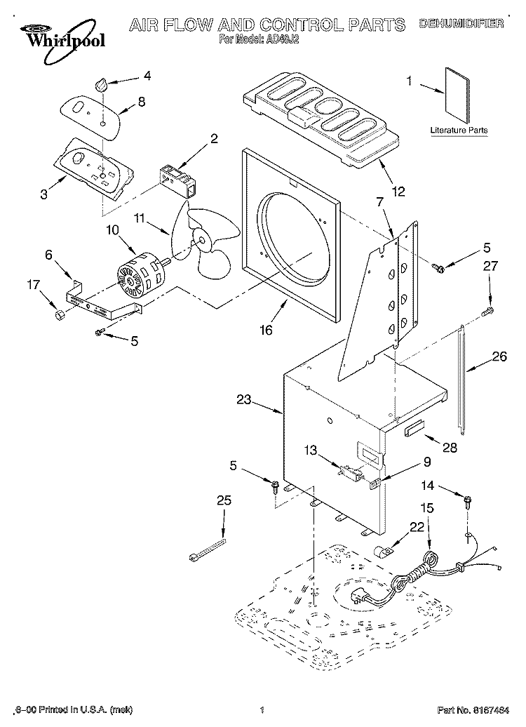 SECTION Diagram and Parts List for AD40J2  Whirlpool Dehumidifier