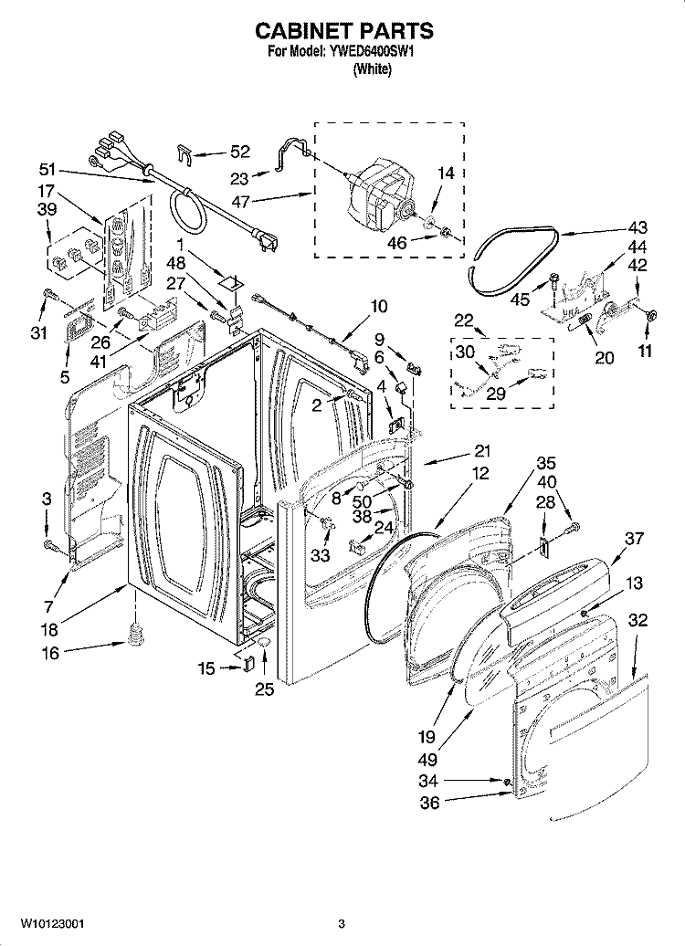 CABINET PARTS Diagram and Parts List for YWED6400SW1  Whirlpool Dryer