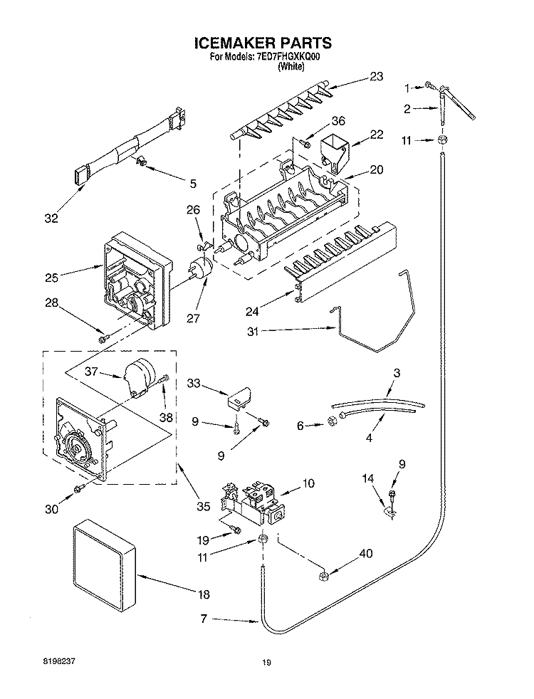 ICE MAKER, OPTIONAL Diagram and Parts List for 7ED7FHGXKQ00  Whirlpool Refrigerator