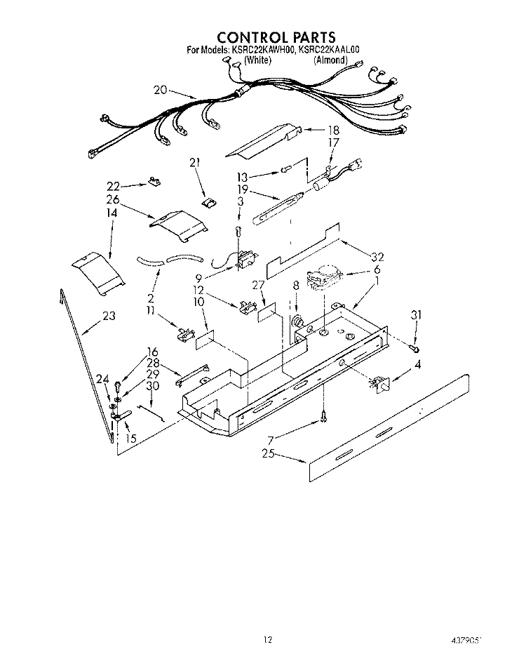 CONTROL Diagram and Parts List for KSRC22KAAL00  KitchenAid Refrigerator