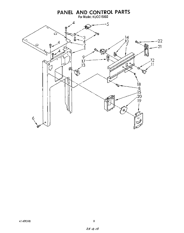 PANEL AND CONTROL Diagram and Parts List for KUCC150S0  KitchenAid Trash Compactor