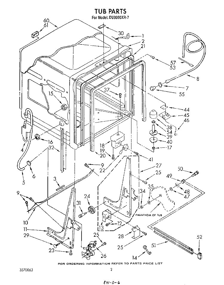 TUB , LITERATURE AND OPTIONAL Diagram and Parts List for DU9000XR7  Whirlpool Dishwasher