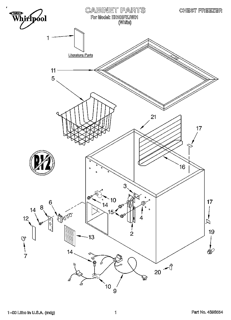 SECTION Diagram and Parts List for EH100FXJW01  Whirlpool Freezer