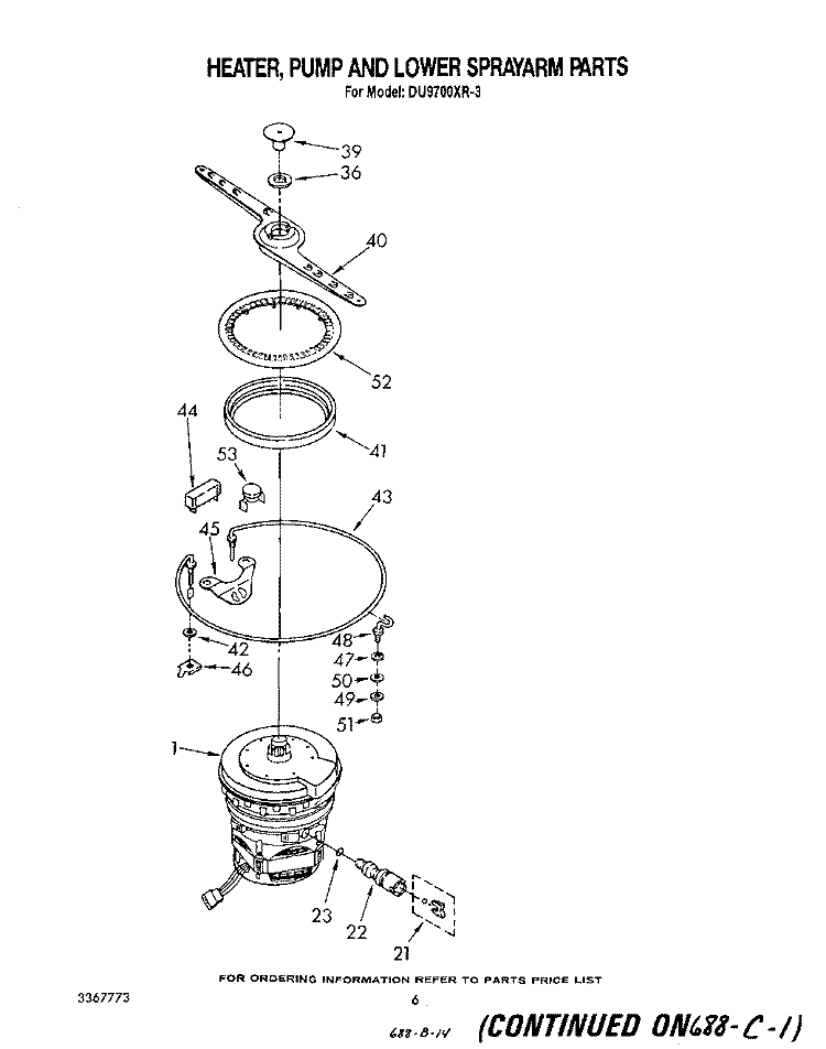 HEATER, PUMP AND LOWER SPRAY ARM Diagram and Parts List for DU9700XR3  Whirlpool Dishwasher
