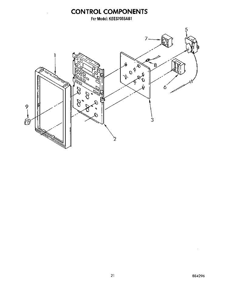 CONTROL COMPONENTS Diagram and Parts List for KEES705SAB1  KitchenAid Microwave Oven Combo