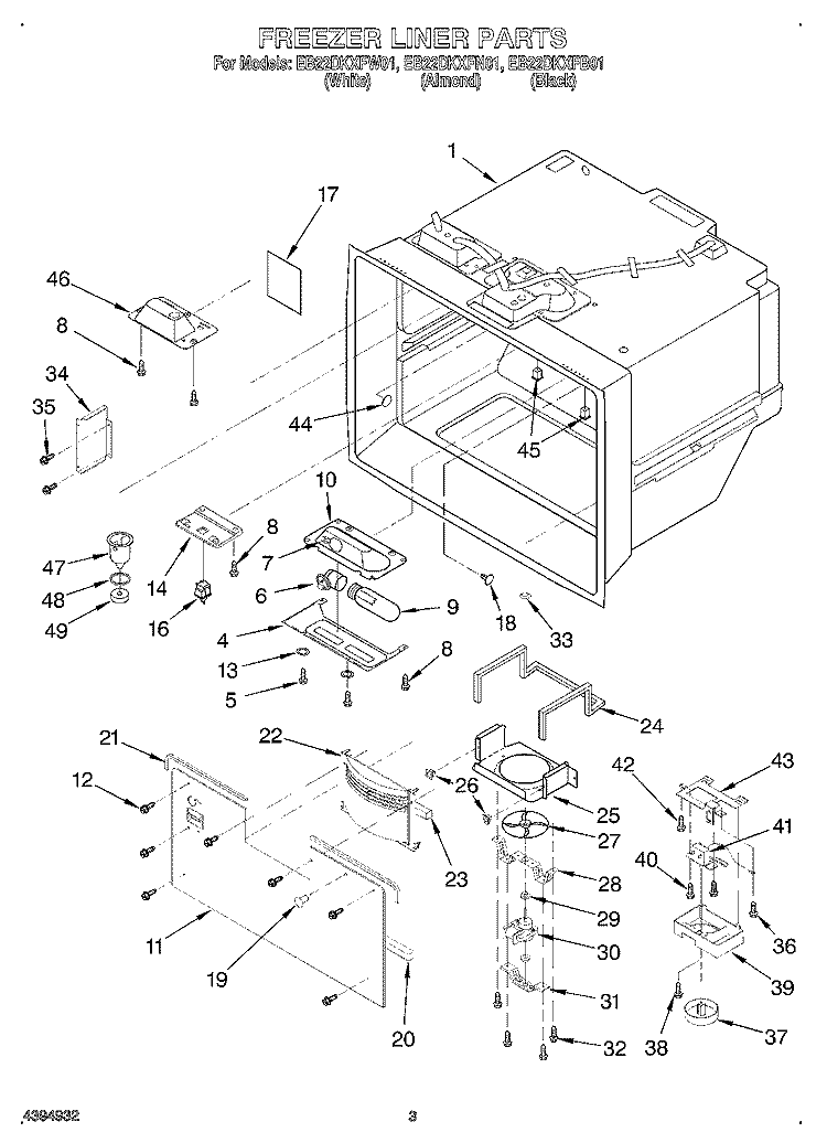FREEZER LINER Diagram and Parts List for EB22DKXFN01  Whirlpool Refrigerator