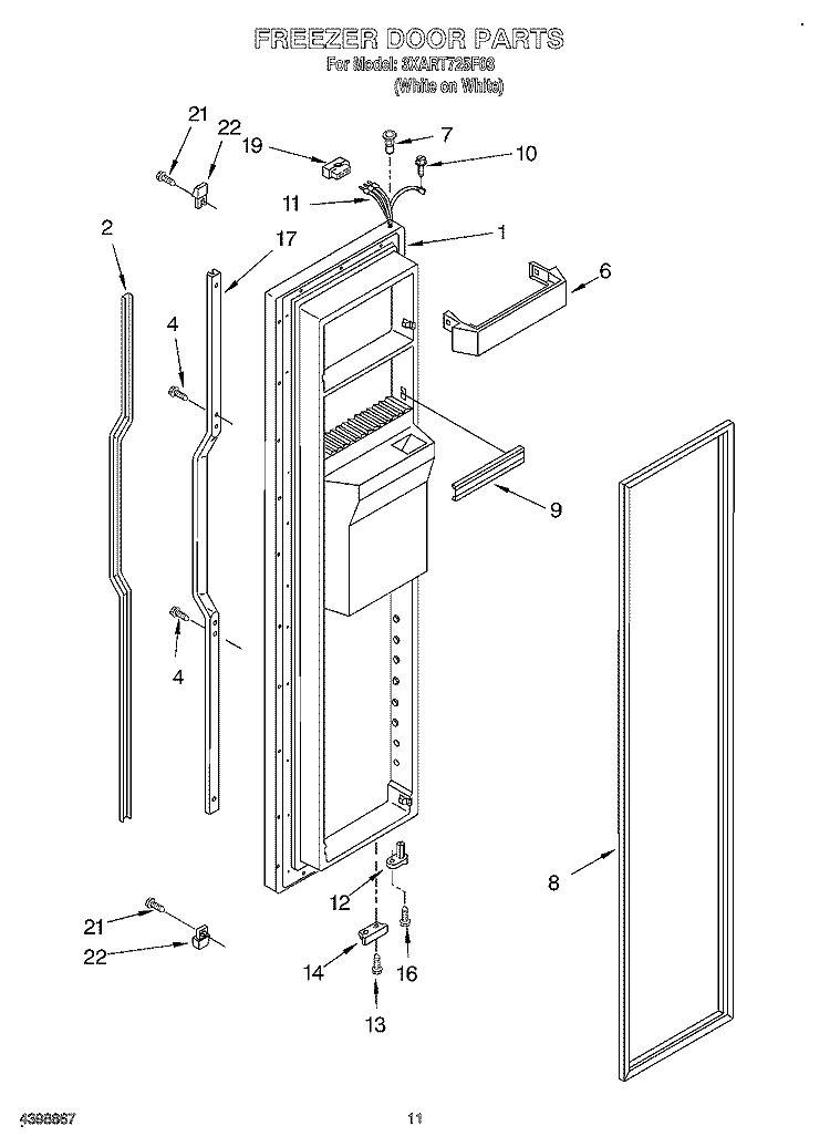 FREEZER DOOR Diagram and Parts List for 3XART725F03  Whirlpool Refrigerator