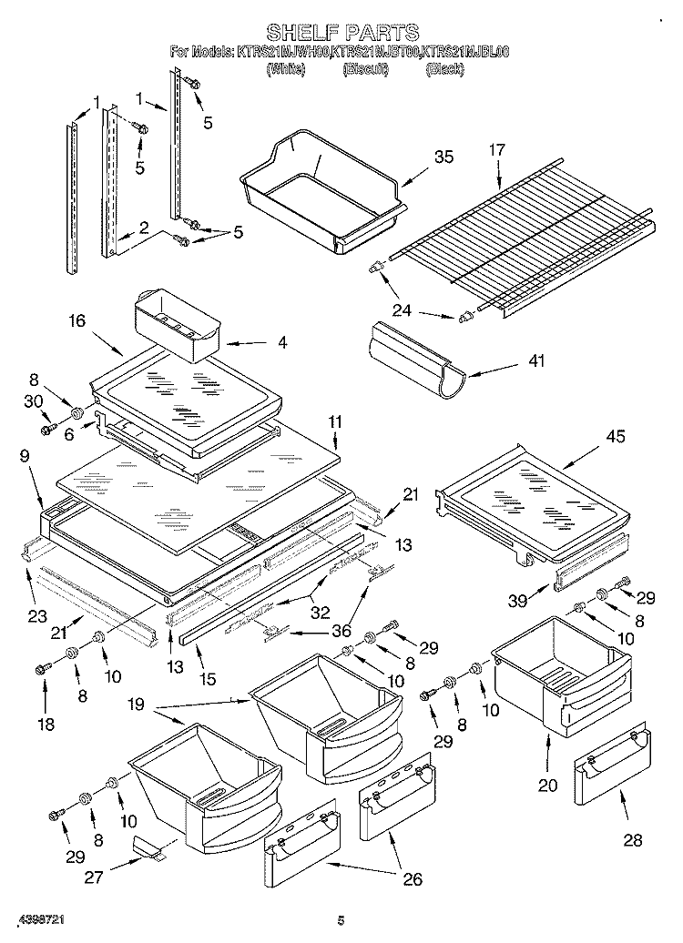 SHELF Diagram and Parts List for KTRS21MJBL00  KitchenAid Refrigerator