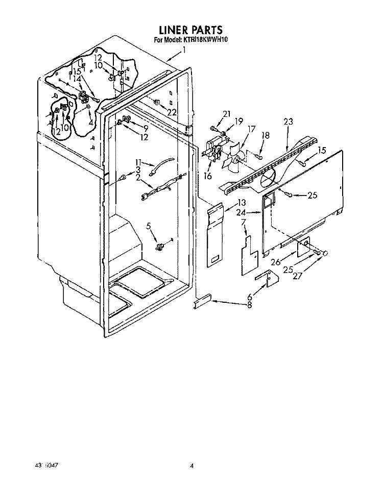 LINER Diagram and Parts List for KTRI18KWWH10  Whirlpool Refrigerator