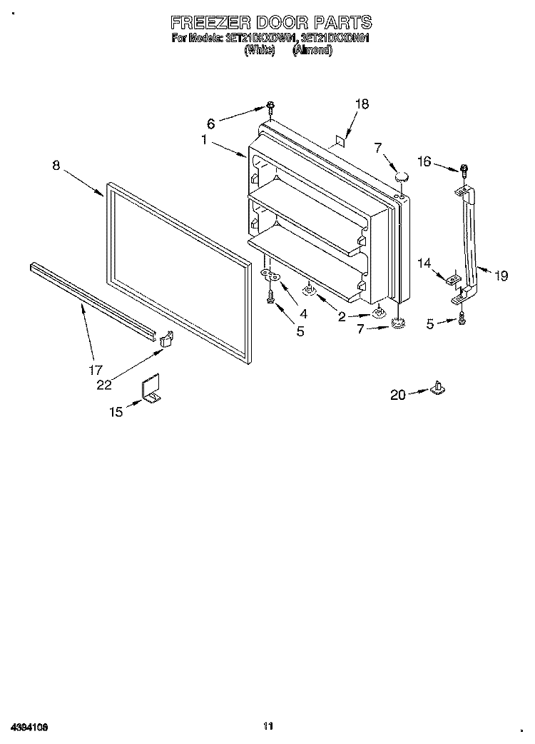 FREEZER DOOR, LIT/OPTIONAL Diagram and Parts List for 3ET21DKXDN01  Whirlpool Refrigerator