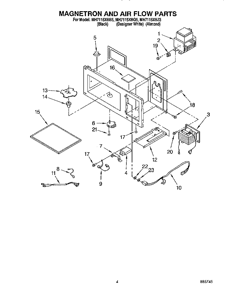MAGNETRON AND AIR FLOW, LITERATURE Diagram and Parts List for MH7115XBZ5  Whirlpool Microwave
