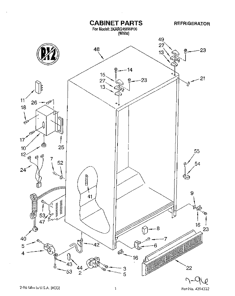 CABINET Diagram and Parts List for 3XARG458WP00  Whirlpool Refrigerator