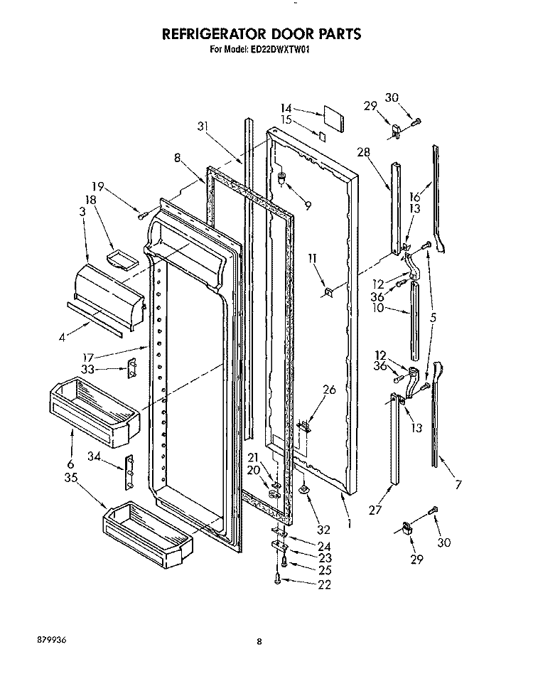 REFRIGERATOR DOOR Diagram and Parts List for ED22DWXTG01  Whirlpool Refrigerator