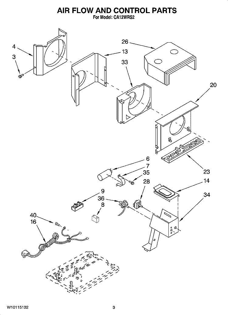 AIR FLOW AND CONTROL PARTS Diagram and Parts List for CA12WRS2  Crosley Air Conditioner