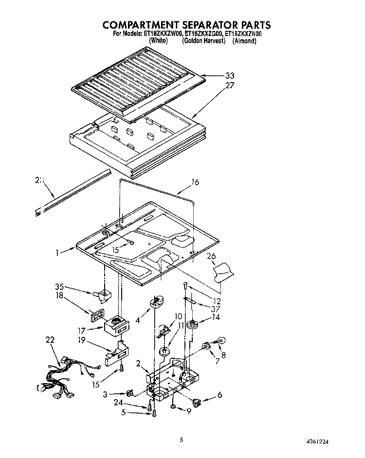 COMPARTMENT SEPARATOR Diagram and Parts List for ET18ZKXZG00  Whirlpool Refrigerator