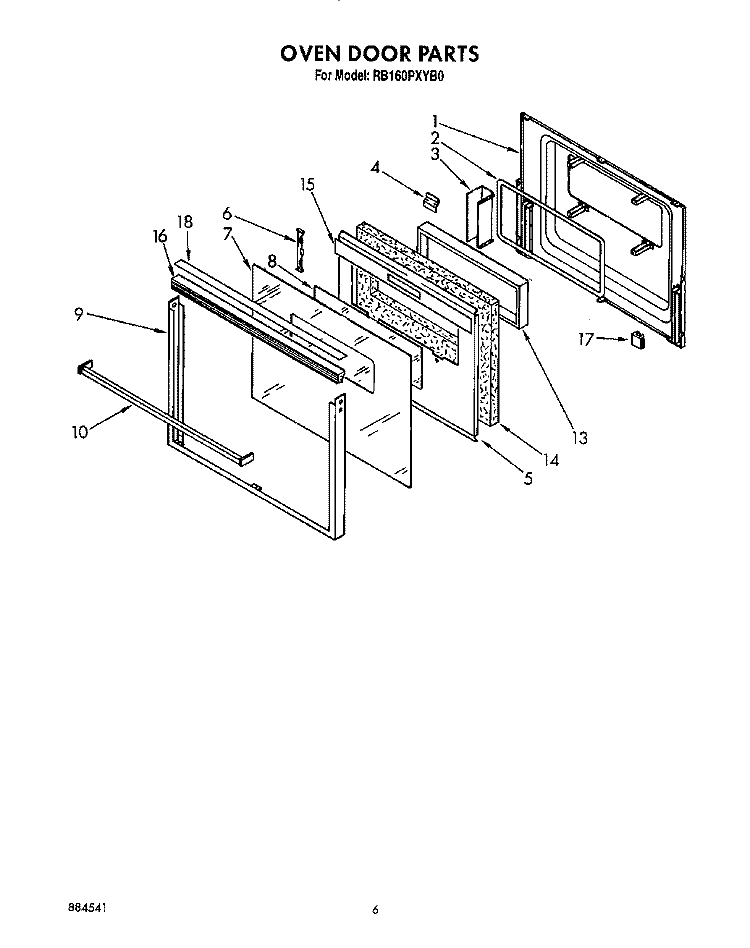 OVEN DOOR Diagram and Parts List for RB160PXYQ0  Whirlpool Wall Oven
