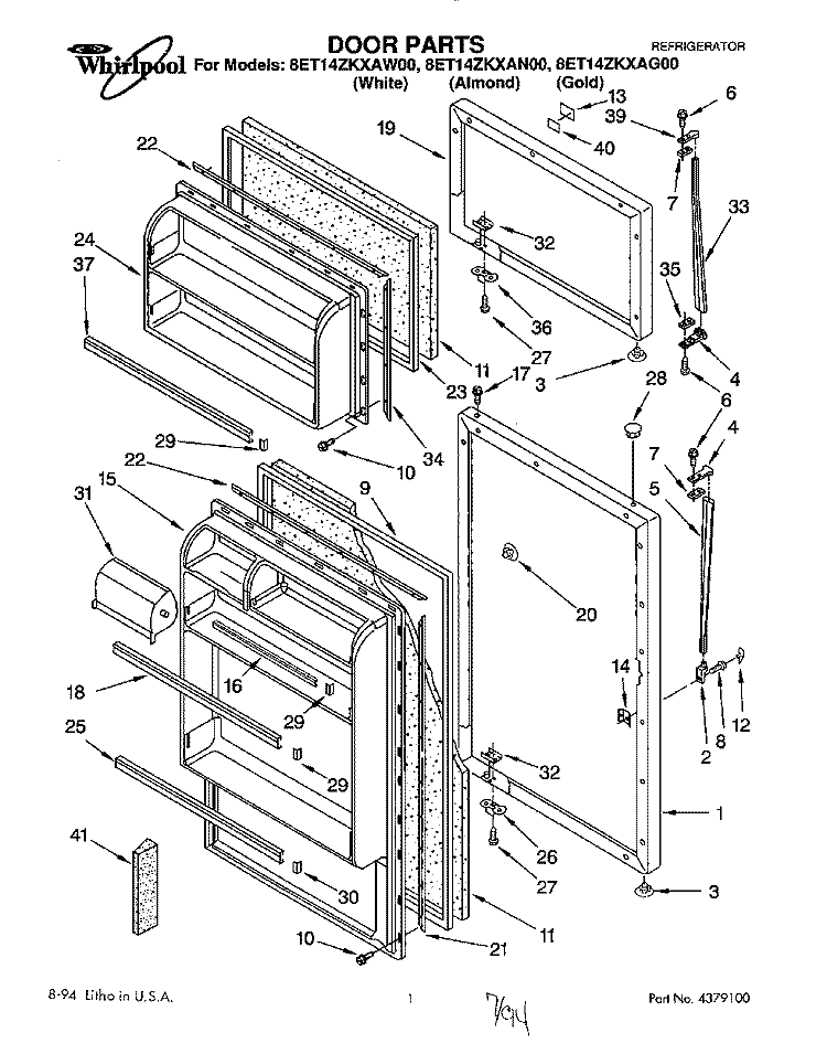 DOOR Diagram and Parts List for 8ET14ZKXAG00  Whirlpool Refrigerator