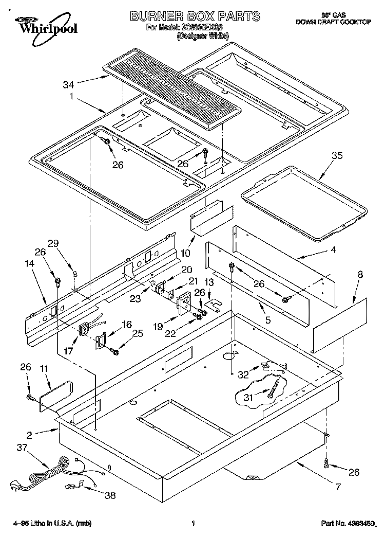 BURNER BOX, LIT/OPTIONAL Diagram and Parts List for SC8900EXQ3  Whirlpool Cooktop