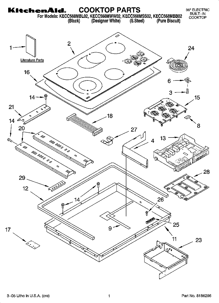 COOKTOP PARTS, MISCELLANEOUS PARTS Diagram and Parts List for KECC568MBL02  KitchenAid Cooktop