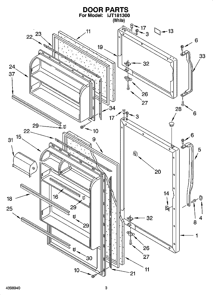 DOOR PARTS Diagram and Parts List for IJT181300  Inglis Refrigerator