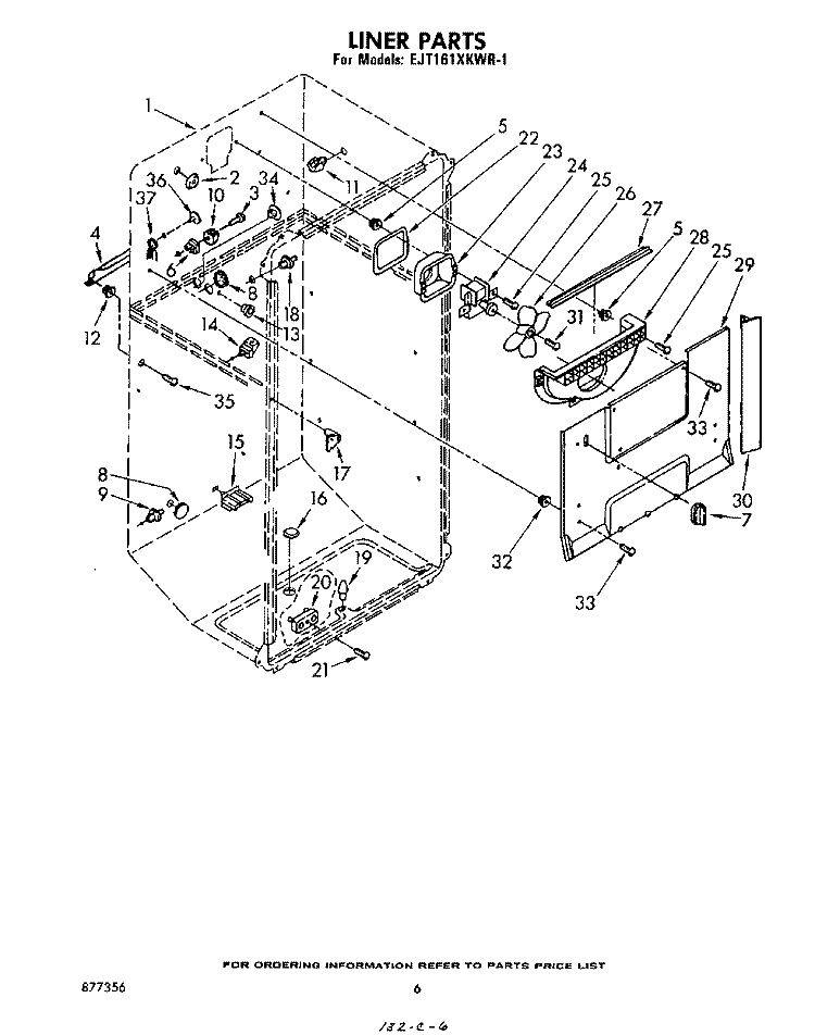 LINER Diagram and Parts List for EJT161XKWR1  Whirlpool Refrigerator