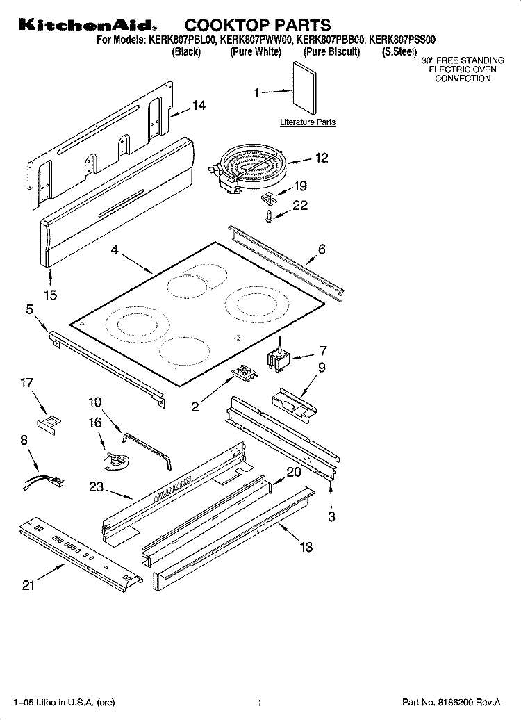 COOKTOP PARTS Diagram and Parts List for KERK807PBB00  KitchenAid Range