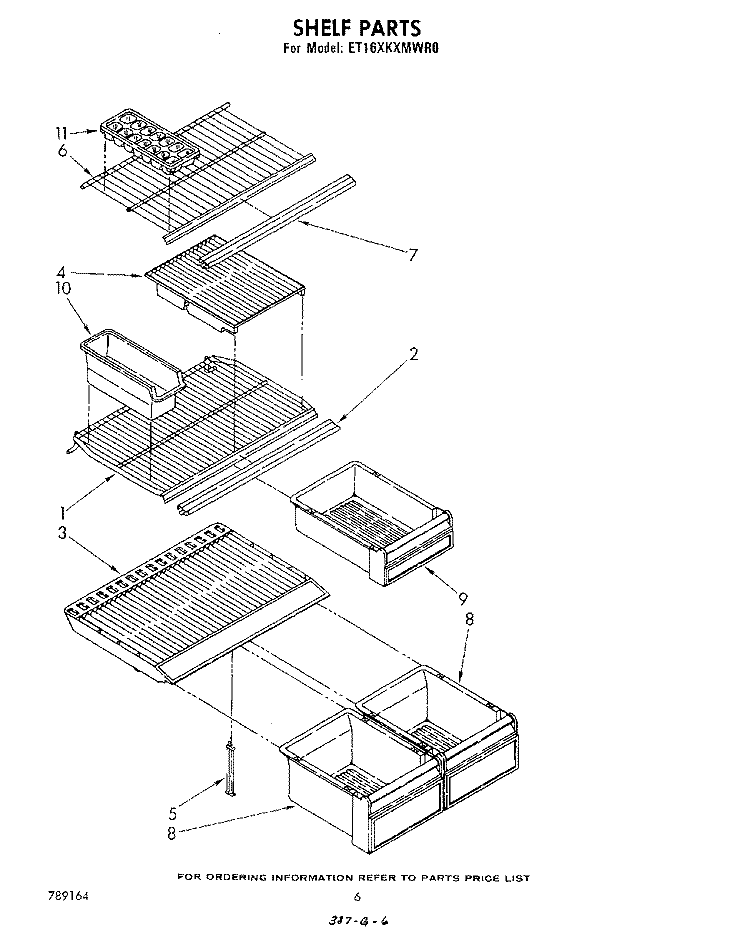 SHELF Diagram and Parts List for ET16XKXMWR0  Whirlpool Refrigerator