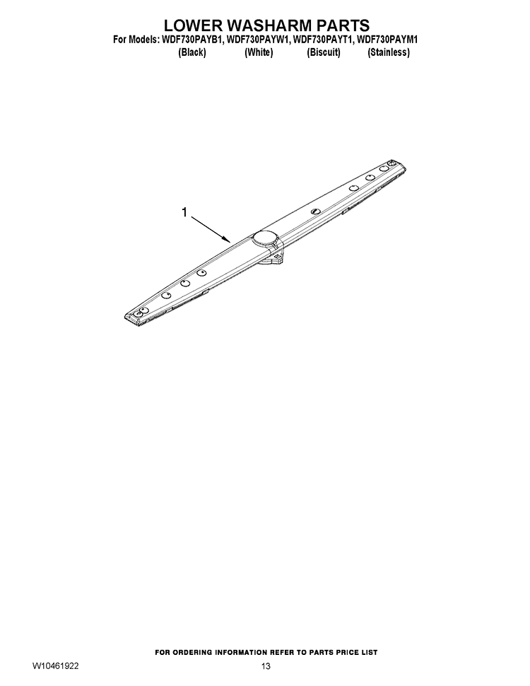 LOWER WASHARM PARTS Diagram and Parts List for WDF730PAYT1  Whirlpool Dishwasher
