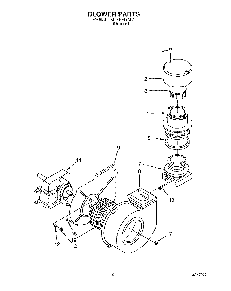 BLOWER Diagram and Parts List for KUDJ230YAL2  KitchenAid Dishwasher
