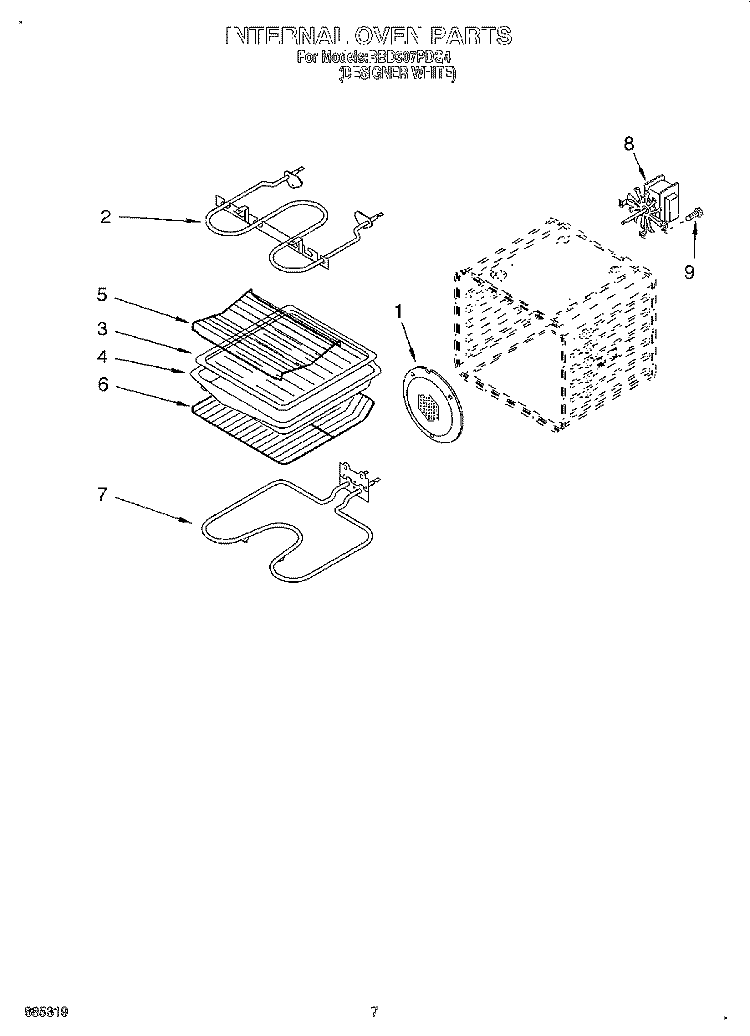 INTERNAL OVEN Diagram and Parts List for RBD307PDQ4  Whirlpool Wall Oven