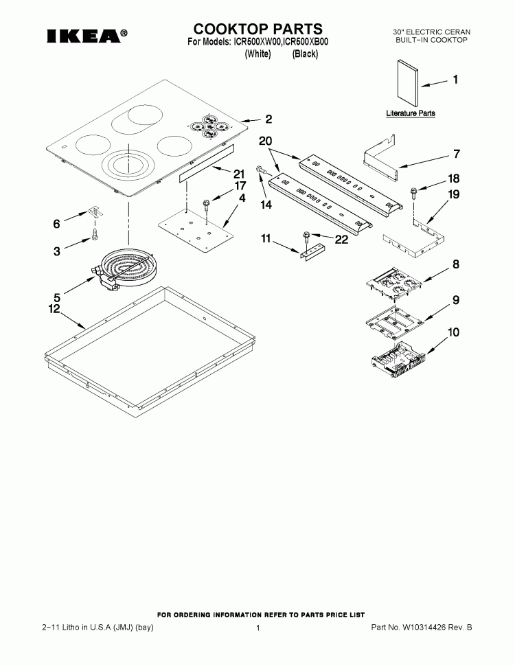 COOKTOP PARTS Diagram and Parts List for ICR500XW00  Whirlpool Cooktop