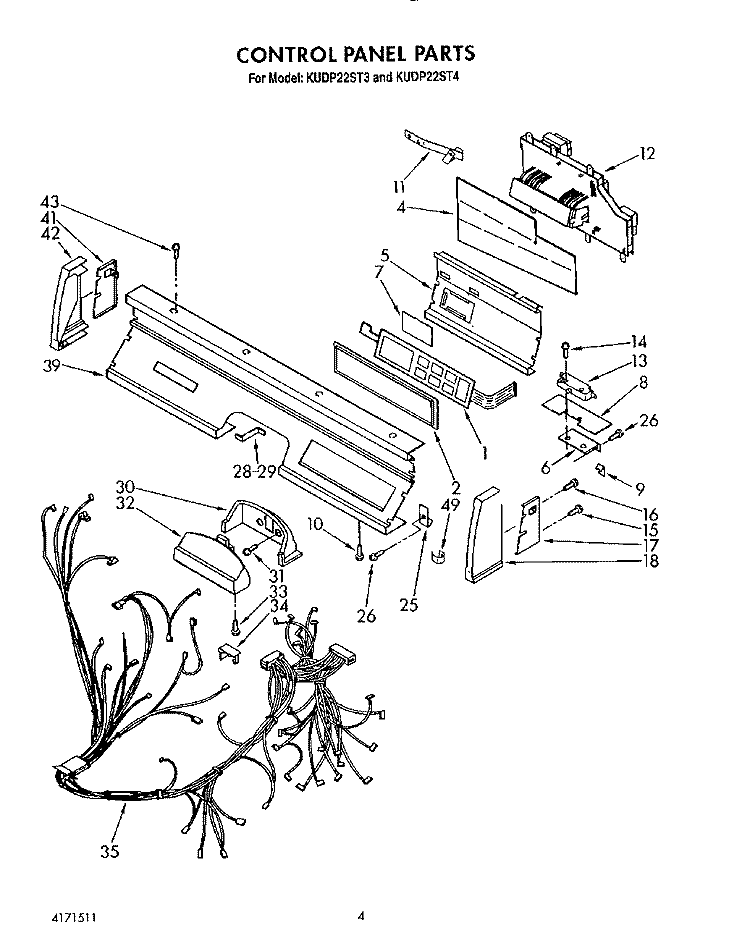 CONTROL PANEL, LIT/OPTIONAL Diagram and Parts List for KUDP22ST4  KitchenAid Dishwasher