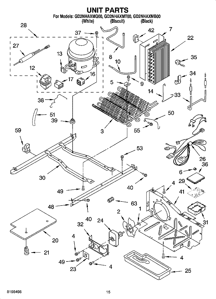 UNIT PARTS Diagram and Parts List for GD2NHAXMQ00  Whirlpool Refrigerator
