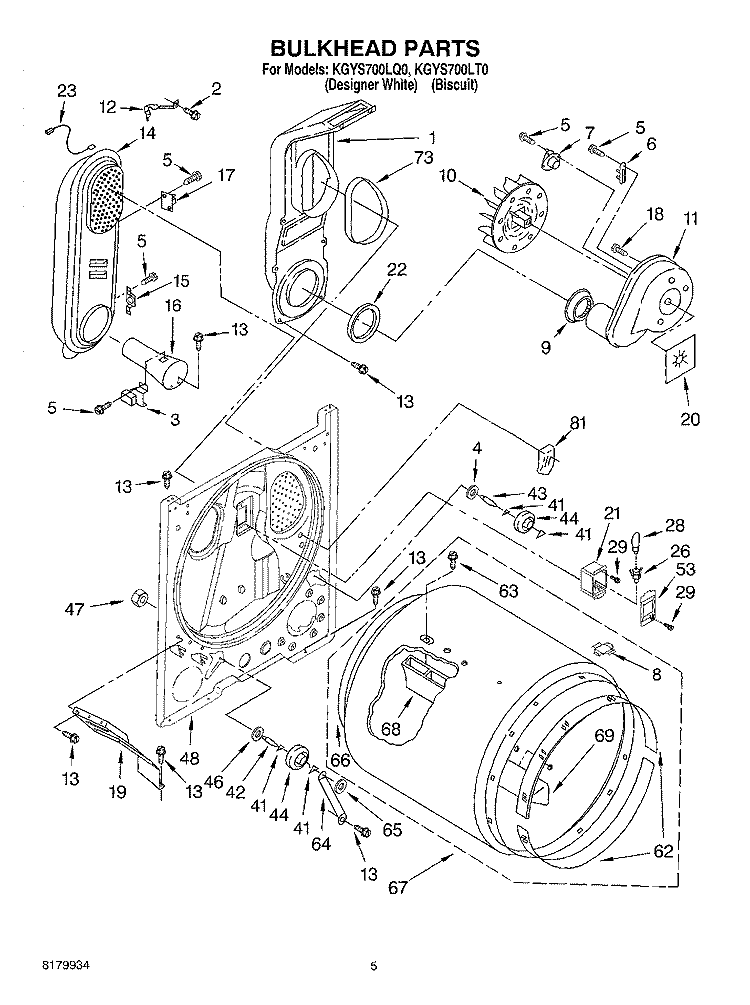 BULKHEAD Diagram and Parts List for KGYS700LT0  KitchenAid Dryer