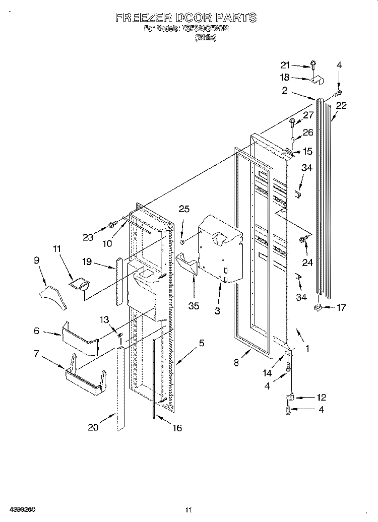 FREEZER DOOR Diagram and Parts List for KSFS20QEWH2  KitchenAid Refrigerator