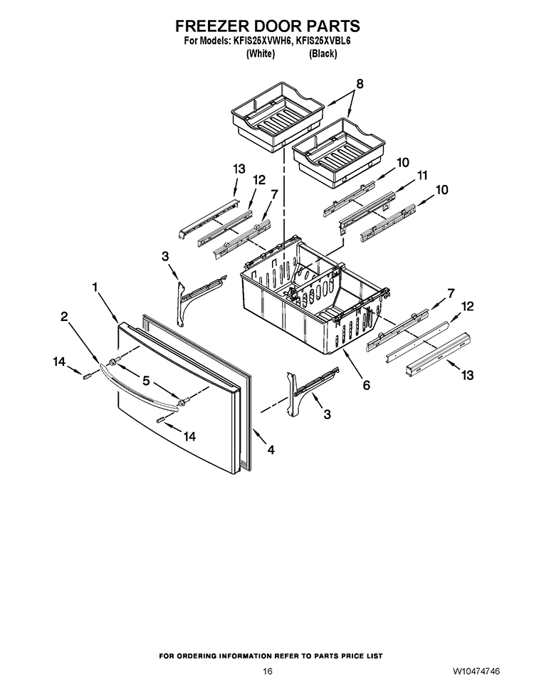 FREEZER DOOR PARTS Diagram and Parts List for KFIS25XVWH6  KitchenAid Refrigerator