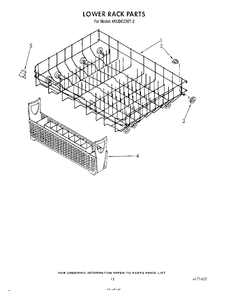 LOWER RACK Diagram and Parts List for 4KUDC220T2  KitchenAid Dishwasher