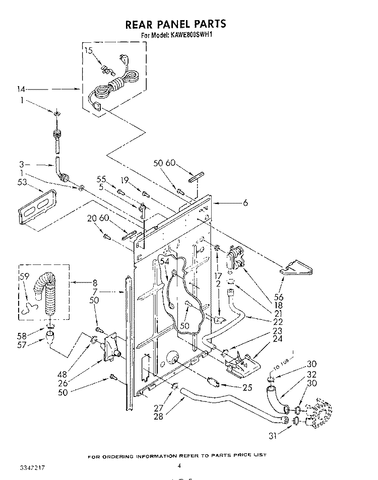 REAR PANEL Diagram and Parts List for KAWE800SWH1  Whirlpool Washer