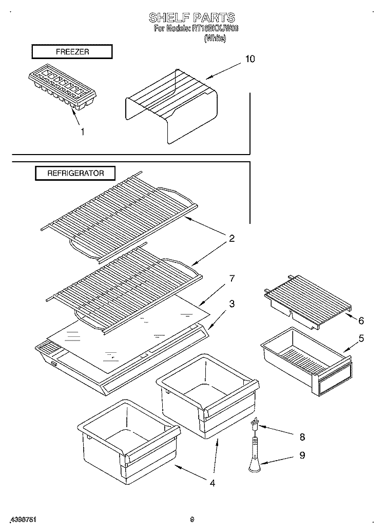 SHELF, OPTIONAL Diagram and Parts List for RT18BKXJW00  Roper Refrigerator