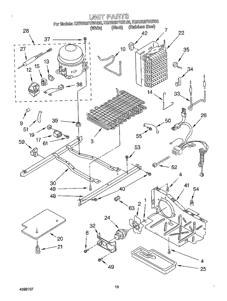 UNIT Diagram and Parts List for KSRB22FHBL00  KitchenAid Refrigerator